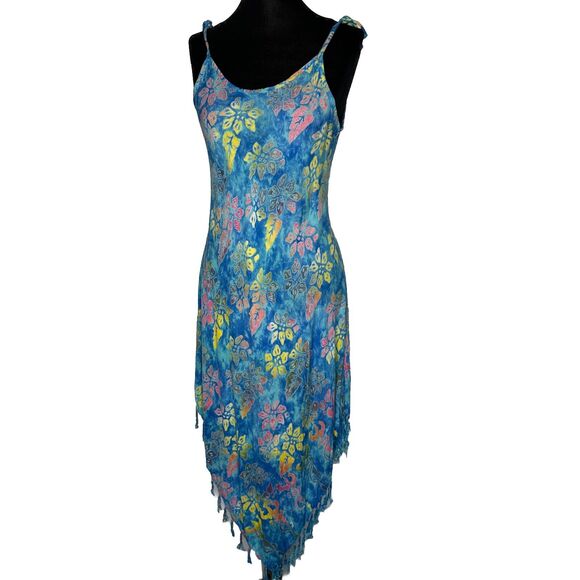 Vintage Indonesian Midi Dress L – Bright Tropical Handmade Boho Authentic Bright - Picture 1 of 7
